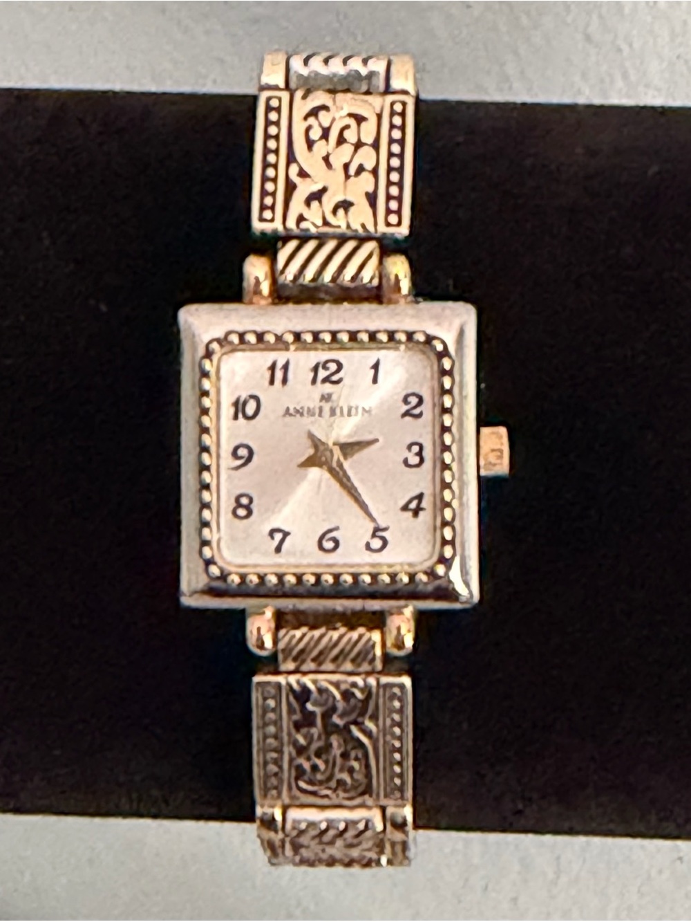 Vintage Anne Klein Two-Tone Watch Square Dial Quartz Reversible Silver Gold 8”